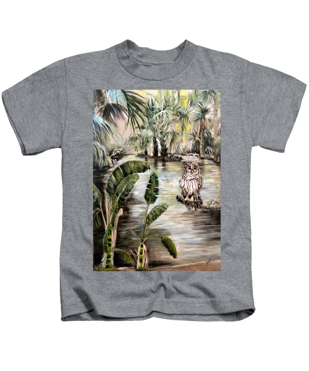 Marsh Kids T-Shirt featuring the painting Florida's Barred owl by Arlen Avernian - Thorensen