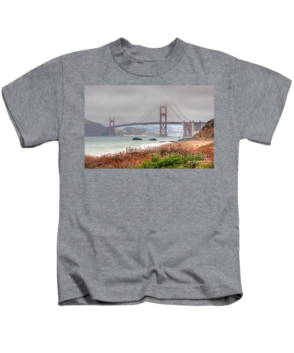 Kate Brown Kids T-Shirt featuring the photograph Foggy Bridge by Kate Brown