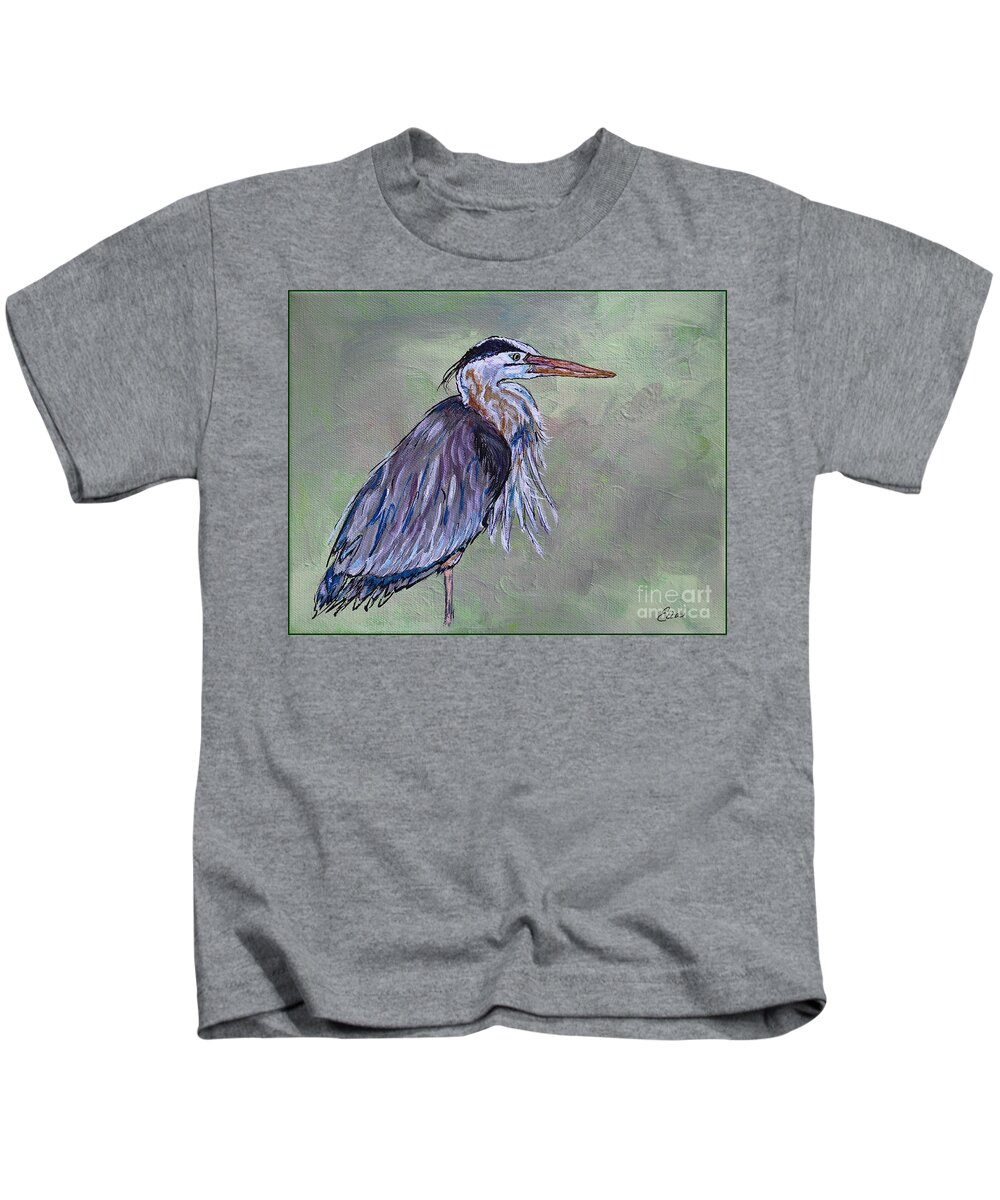 Great Blue Heron Painting Kids T-Shirt featuring the painting Great Blue Heron Painting by Ella Kaye Dickey