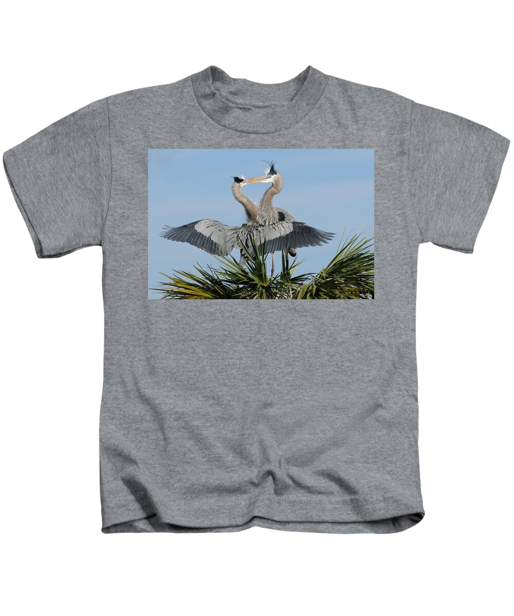 Great Blue Heron Kids T-Shirt featuring the photograph Great Blue Herons Courting by Bradford Martin