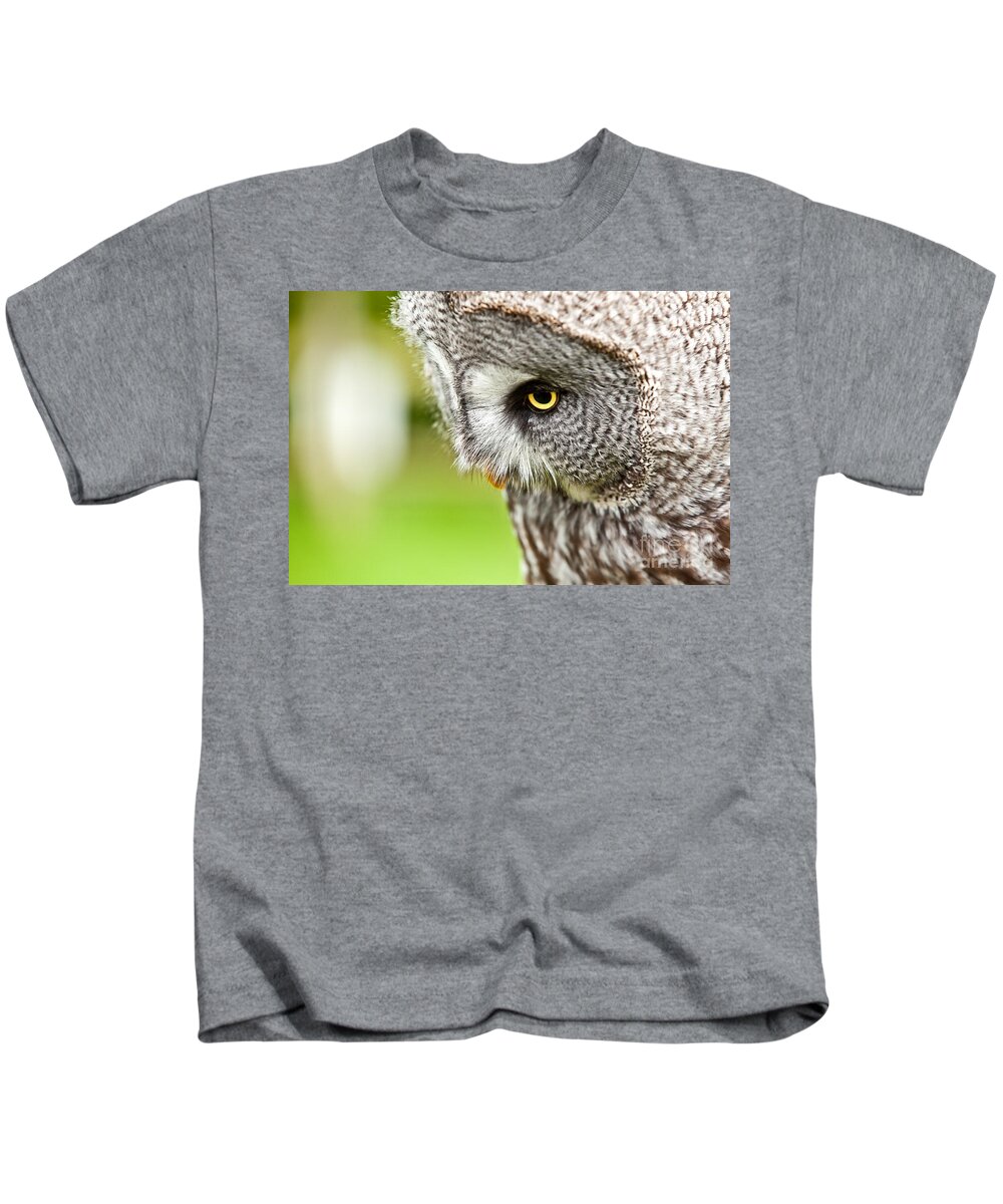 Owl Kids T-Shirt featuring the photograph Great Gray Owl close up by Simon Bratt