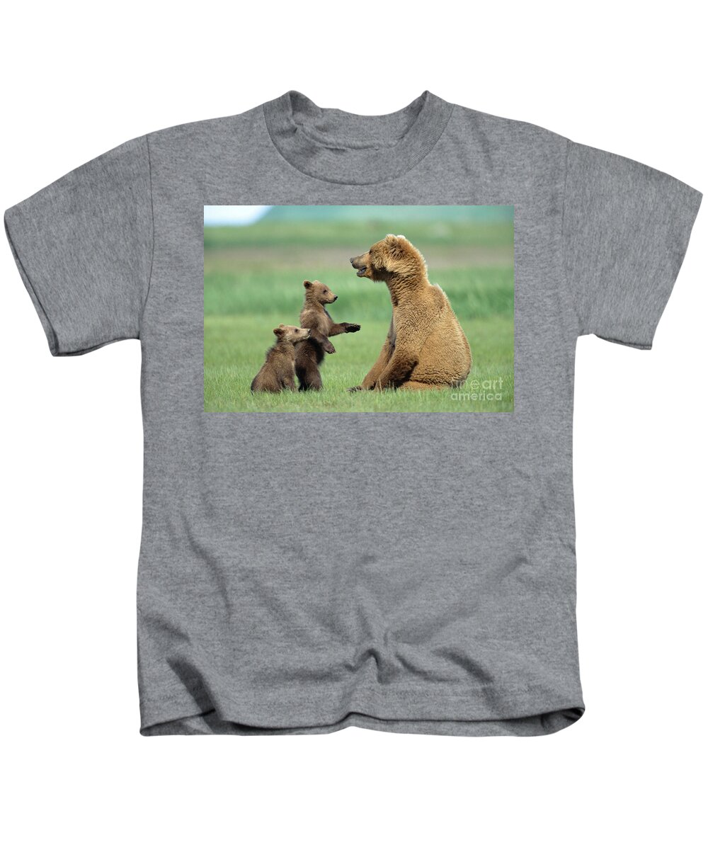 00345262 Kids T-Shirt featuring the photograph Grizzly Cubs with Mother by Yva Momatiuk and John Eastcott
