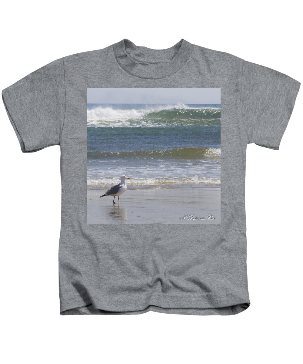 Photograph Kids T-Shirt featuring the photograph Gull with Parallel Waves by Natalie Rotman Cote