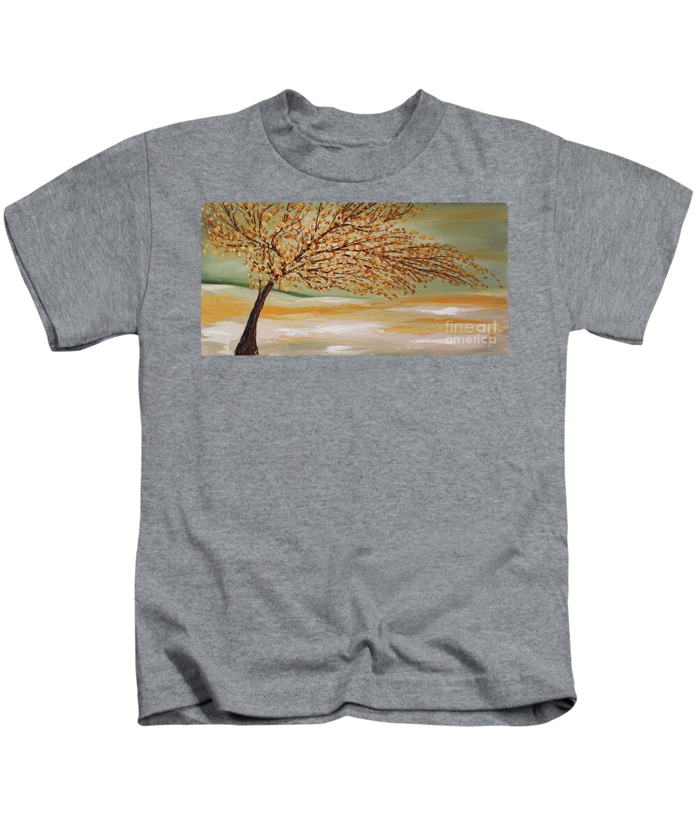 Contemporary Paintings Kids T-Shirt featuring the painting Happy Tree by Preethi Mathialagan
