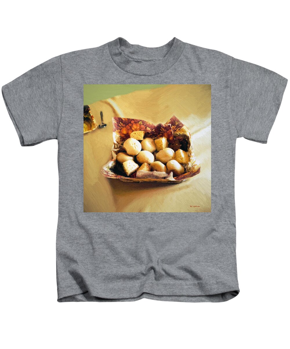 Basket Kids T-Shirt featuring the painting Harvest Bread by RC DeWinter