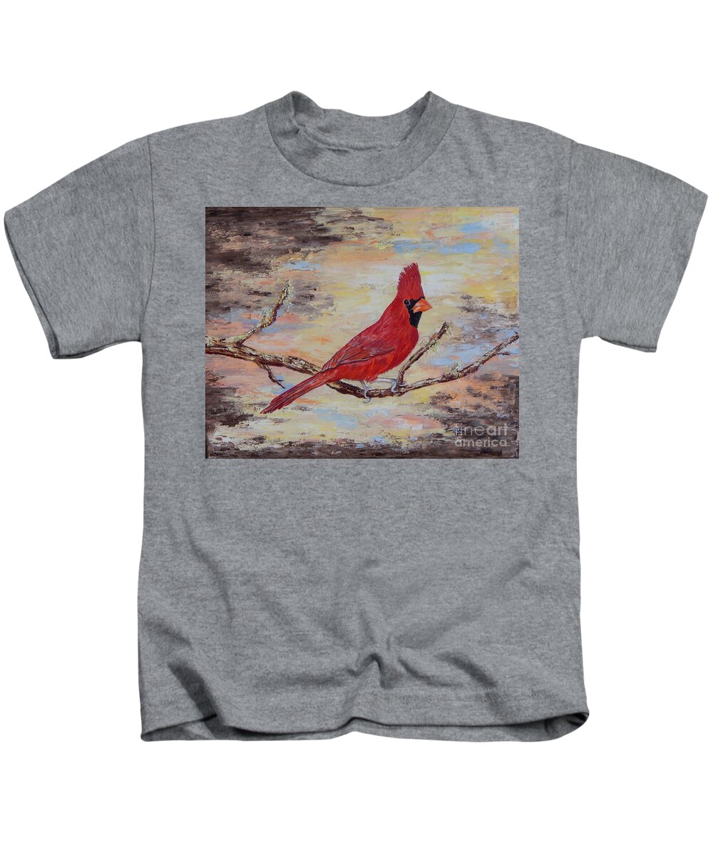 Northern Cardinal Kids T-Shirt featuring the painting His Angel for Estera by Lisa Rose Musselwhite