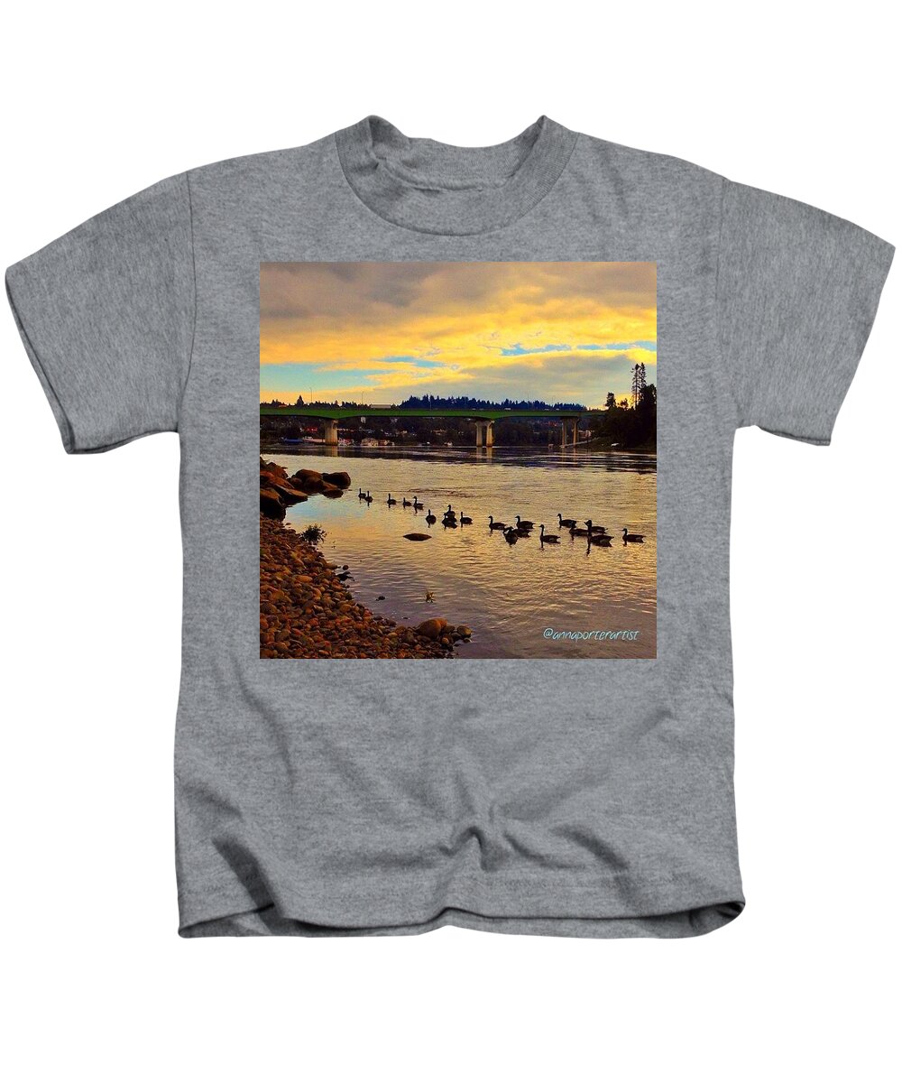 Geese Kids T-Shirt featuring the photograph Homeward Bound by Anna Porter