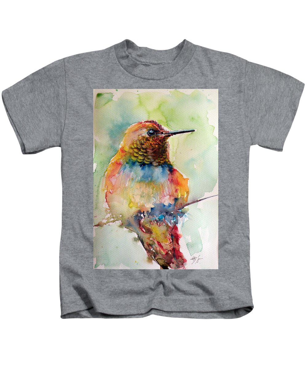 Hummingbird Kids T-Shirt featuring the painting Hummingbird by Kovacs Anna Brigitta