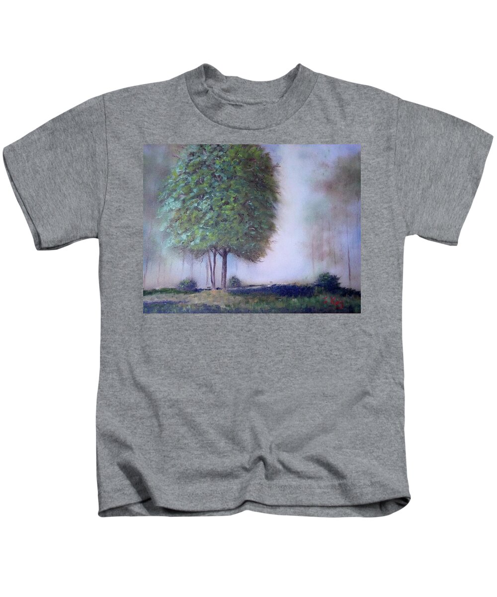 Tree Kids T-Shirt featuring the painting In the Mist by Stephen King
