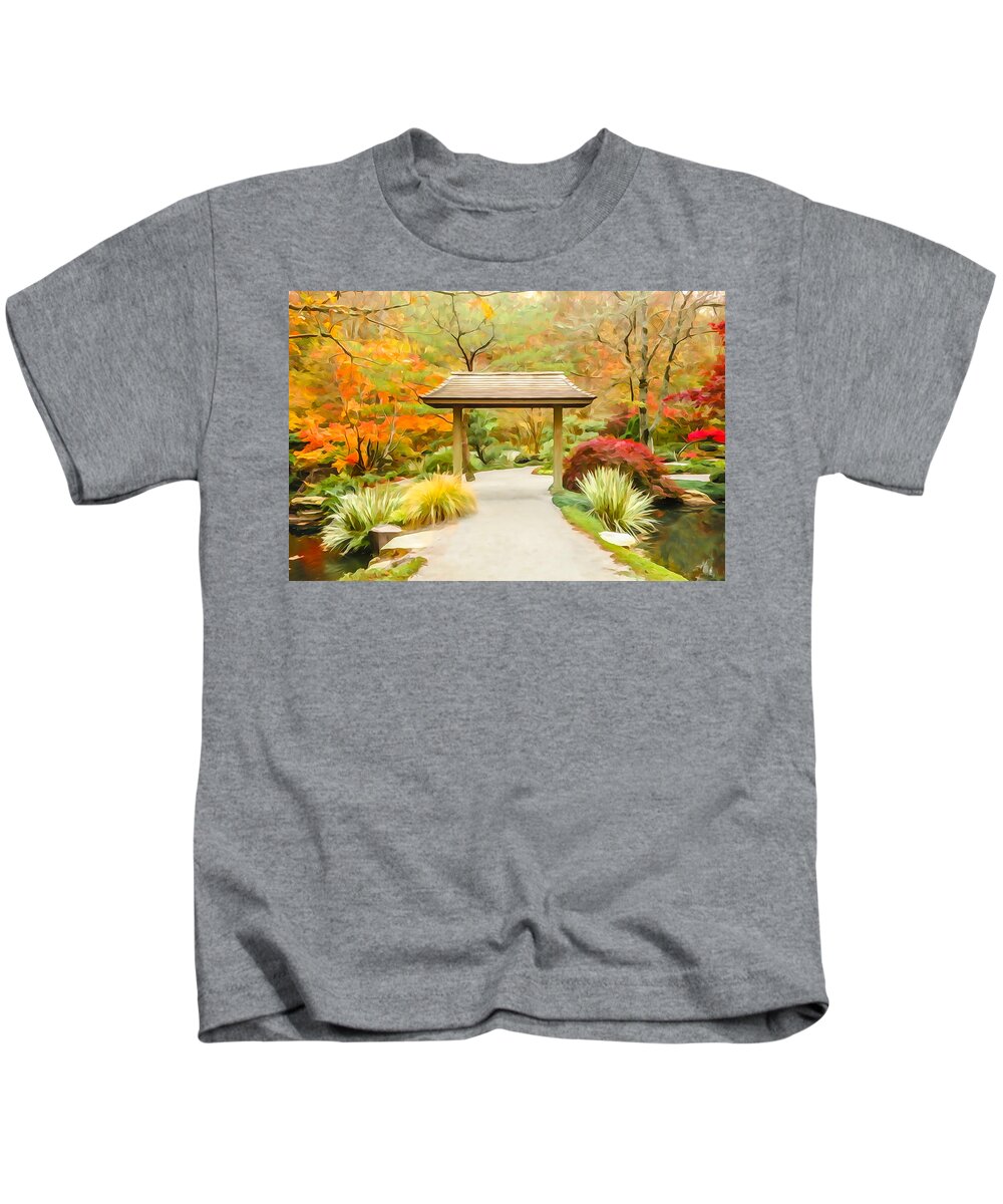 Autumn Kids T-Shirt featuring the photograph Japanese Garden Impression 2 by Tom and Pat Cory