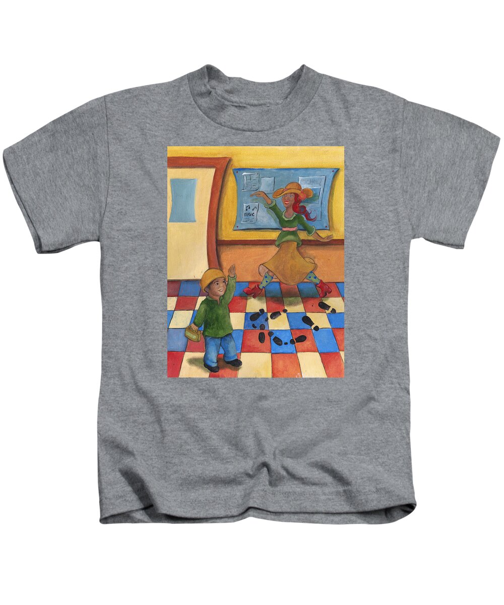 Storybook Collection Kids T-Shirt featuring the painting Jhonan and his Teacher by Stephanie Broker