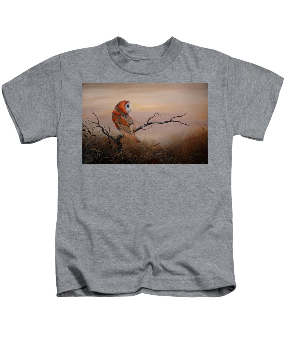 Barn Owl Kids T-Shirt featuring the painting Keeper of Dreams by Charles Owens