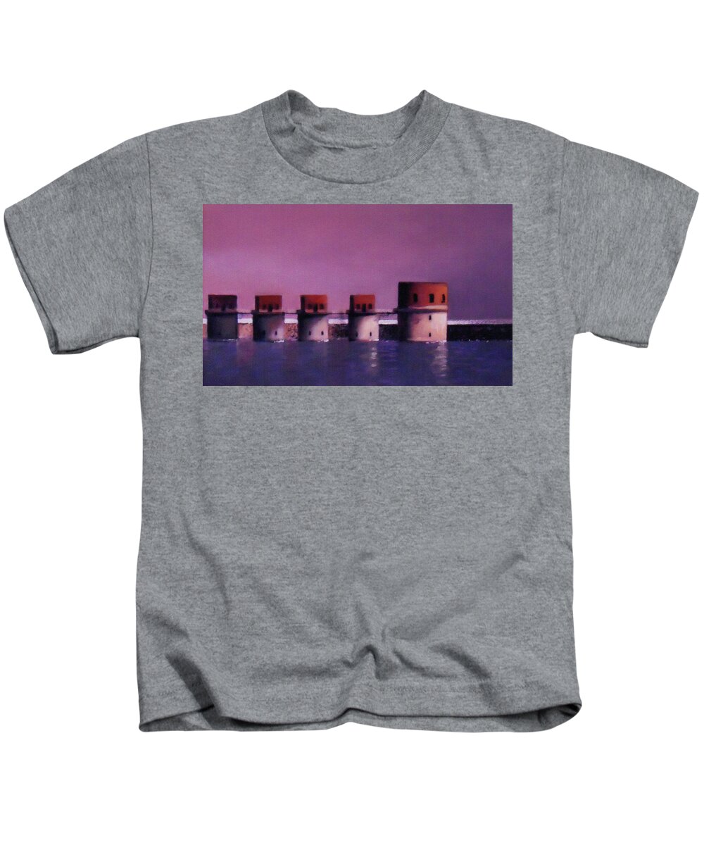 Lake Murray Kids T-Shirt featuring the painting Lake Murray Towers in Evening by Blue Sky