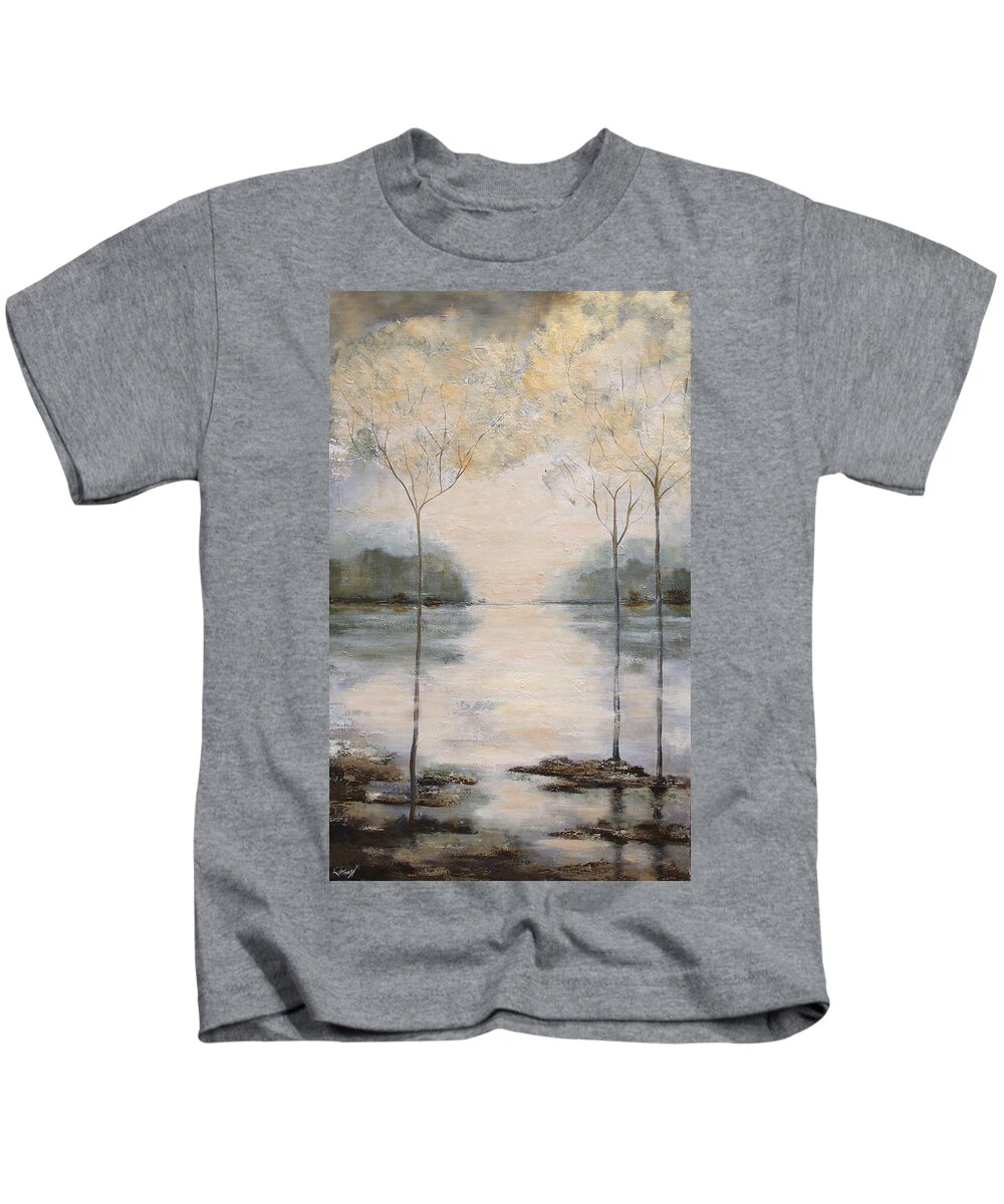 Water Kids T-Shirt featuring the painting Landscape with gold by Katrina Nixon