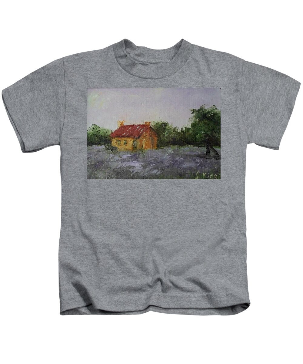 Landscape Kids T-Shirt featuring the painting Lavender Fields by Stephen King