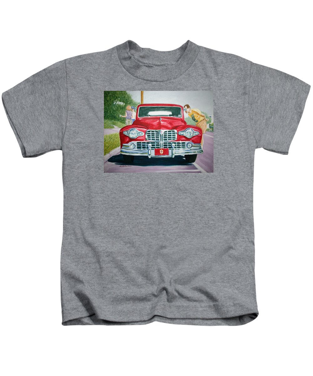 Transportation Kids T-Shirt featuring the painting Lincoln in Red by Stacy C Bottoms