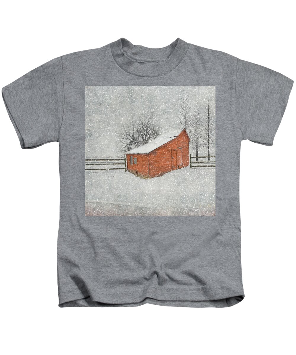 Red Barn Kids T-Shirt featuring the photograph Little Red Barn by Juli Scalzi