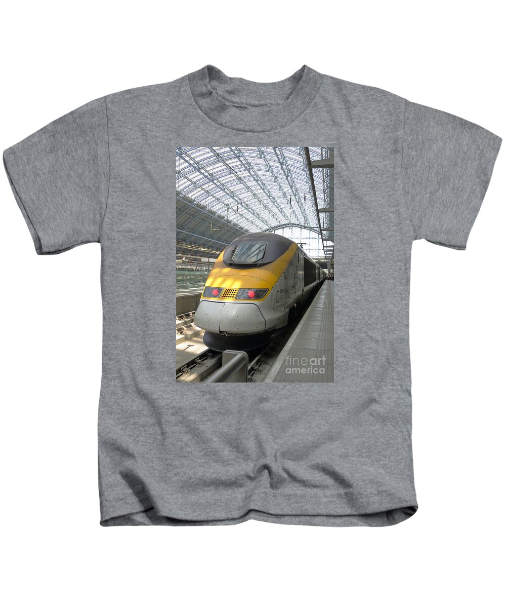 Train Kids T-Shirt featuring the photograph London Arrival by Ann Horn