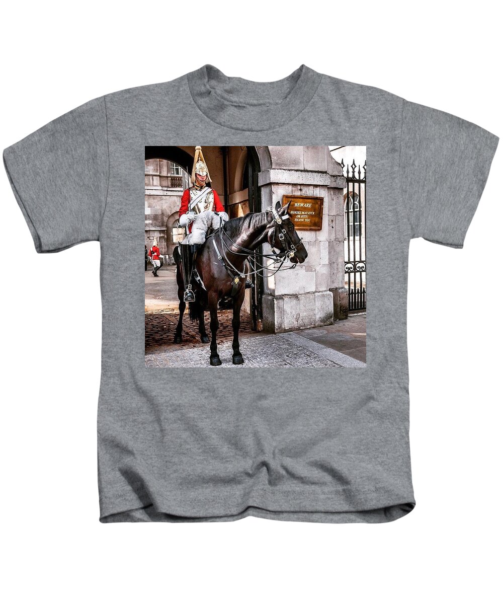 Horse Kids T-Shirt featuring the photograph London, Palace Guard by Aleck Cartwright