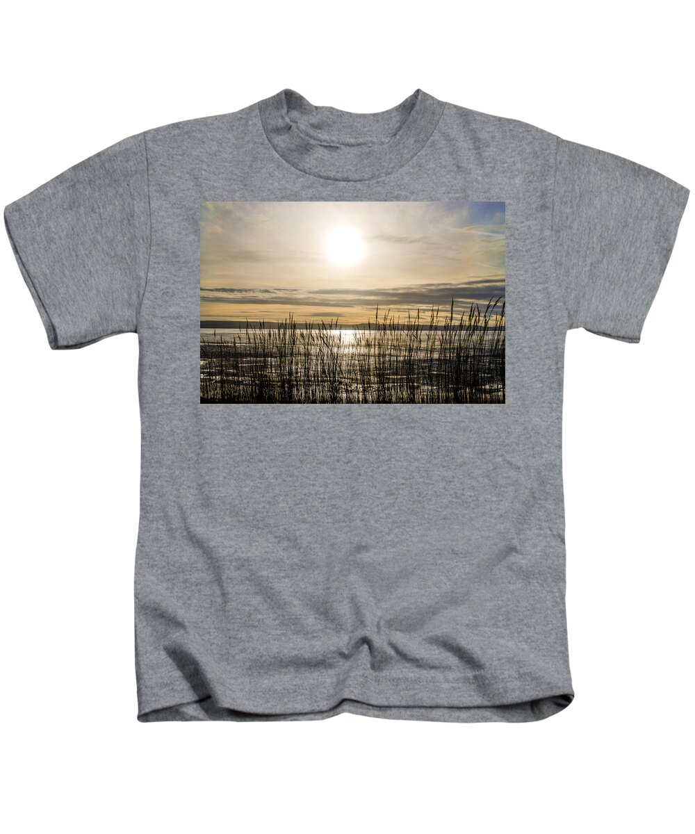 North Wales Kids T-Shirt featuring the photograph Looking at Wales through the grass by Spikey Mouse Photography