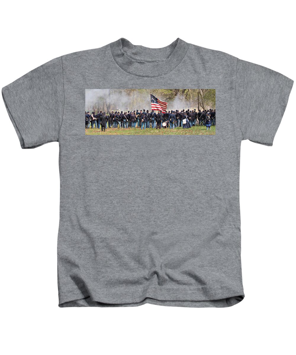 Civil War Reenactment Kids T-Shirt featuring the photograph Lovely Flag by Alice Gipson