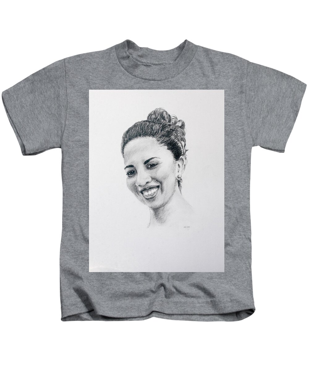 Portrait Kids T-Shirt featuring the drawing M by Daniel Reed