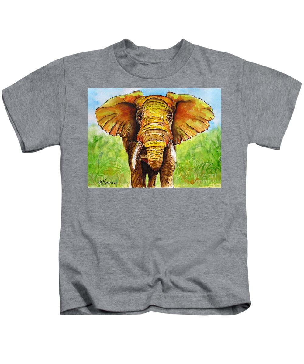 African Elephant Watercolor Kids T-Shirt featuring the painting Major Domo by Diane DeSavoy
