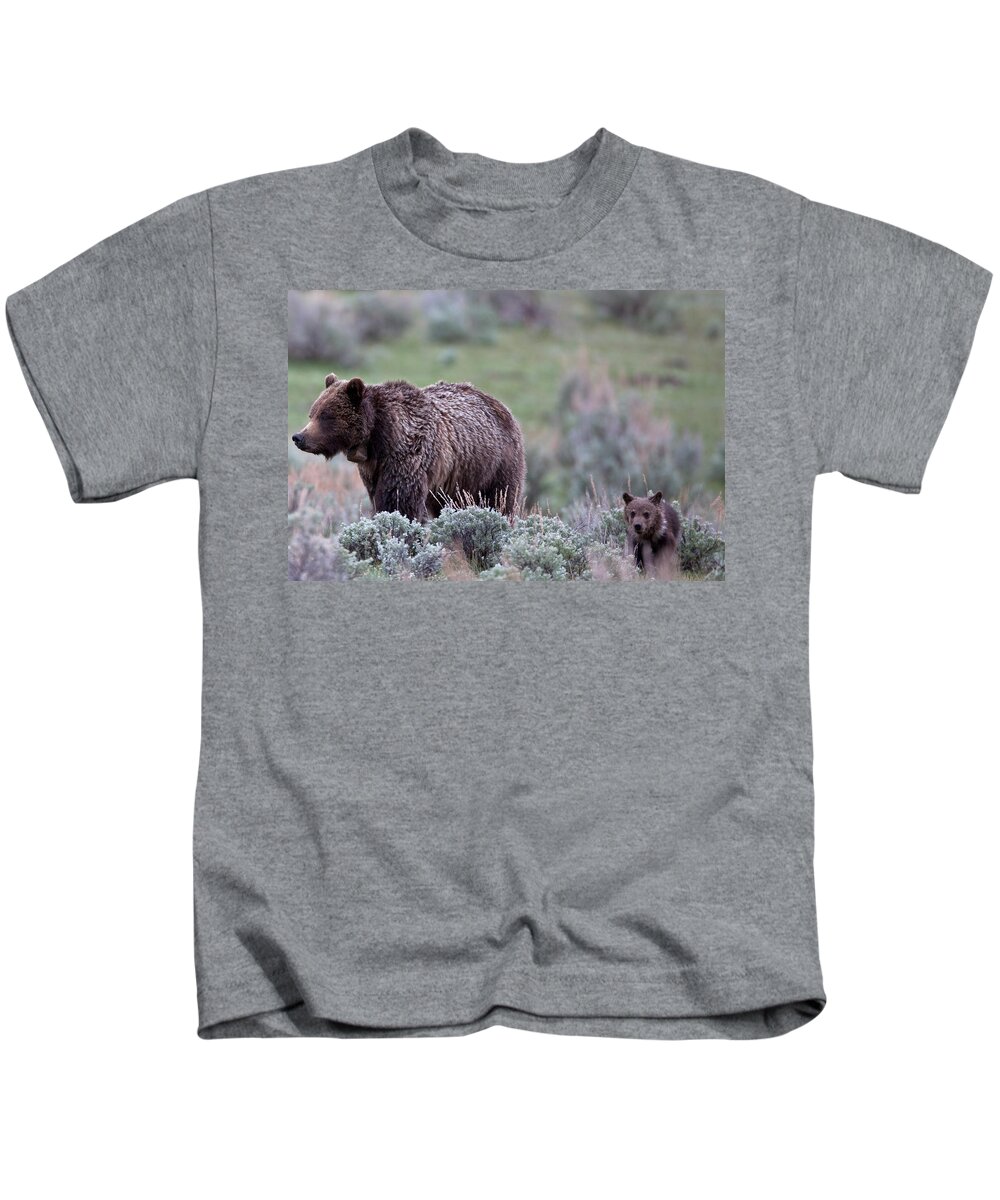 Grizzly Kids T-Shirt featuring the photograph Mama Grizzly Guiding Cub by Natural Focal Point Photography