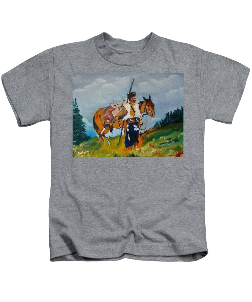 Art Kids T-Shirt featuring the painting Man With A Horse by Ryszard Ludynia