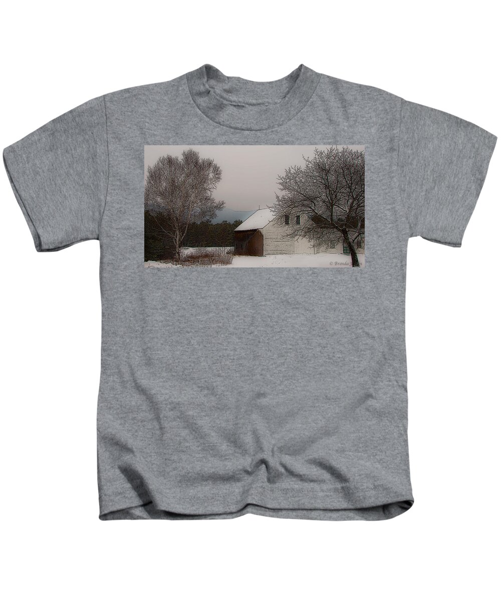 Barn Doors Kids T-Shirt featuring the photograph Melvin Village Barn by Brenda Jacobs