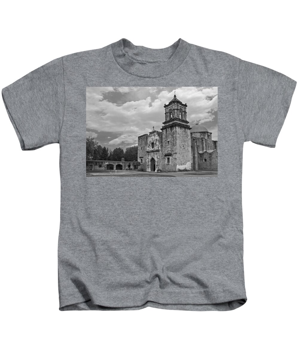 Mission San Jose Bw Kids T-Shirt featuring the photograph Mission San Jose BW by Jemmy Archer