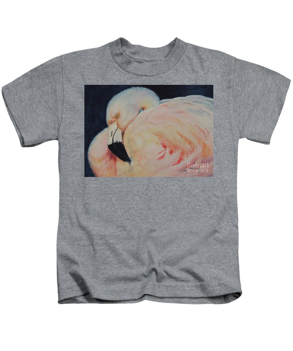 Watercolor Kids T-Shirt featuring the painting My Pink Flamingo...SOLD by Sandy Brindle