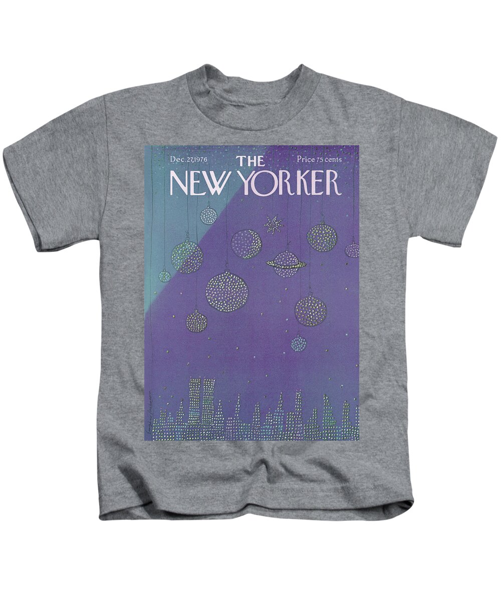 Planets Kids T-Shirt featuring the painting New Yorker December 27th, 1976 by Eugene Mihaesco