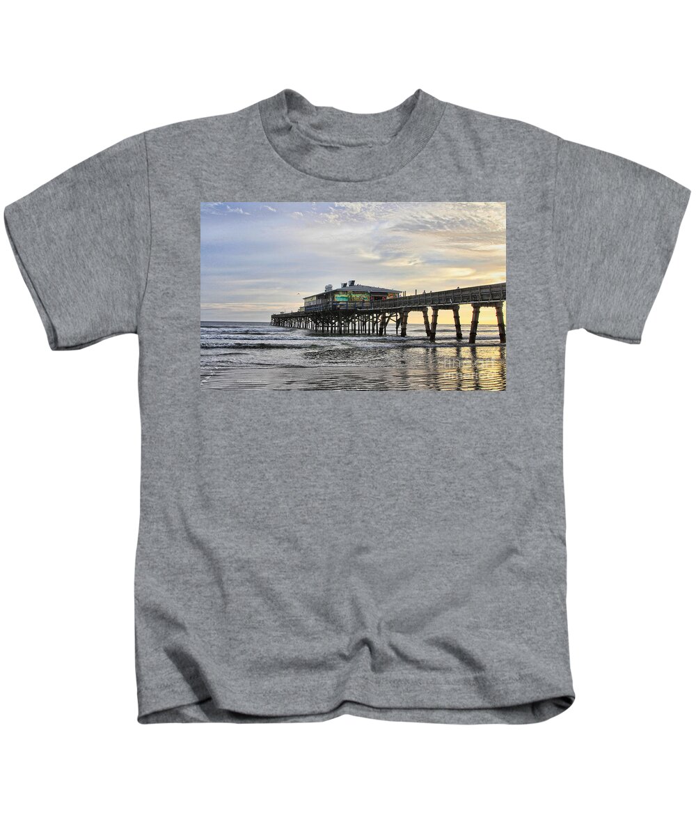 Beach Kids T-Shirt featuring the photograph November Morning at Sun Glow Pier by Deborah Benoit