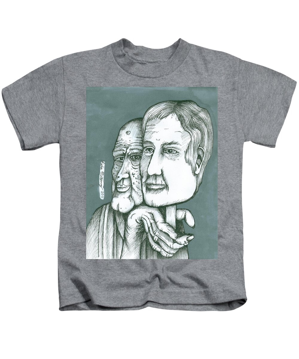 Old Kids T-Shirt featuring the painting Old Man Behind A Young Mans Face by Richie Montgomery