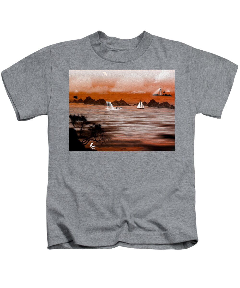 White Heron Kids T-Shirt featuring the digital art On A Lazy Day Series 2 by Teri Schuster