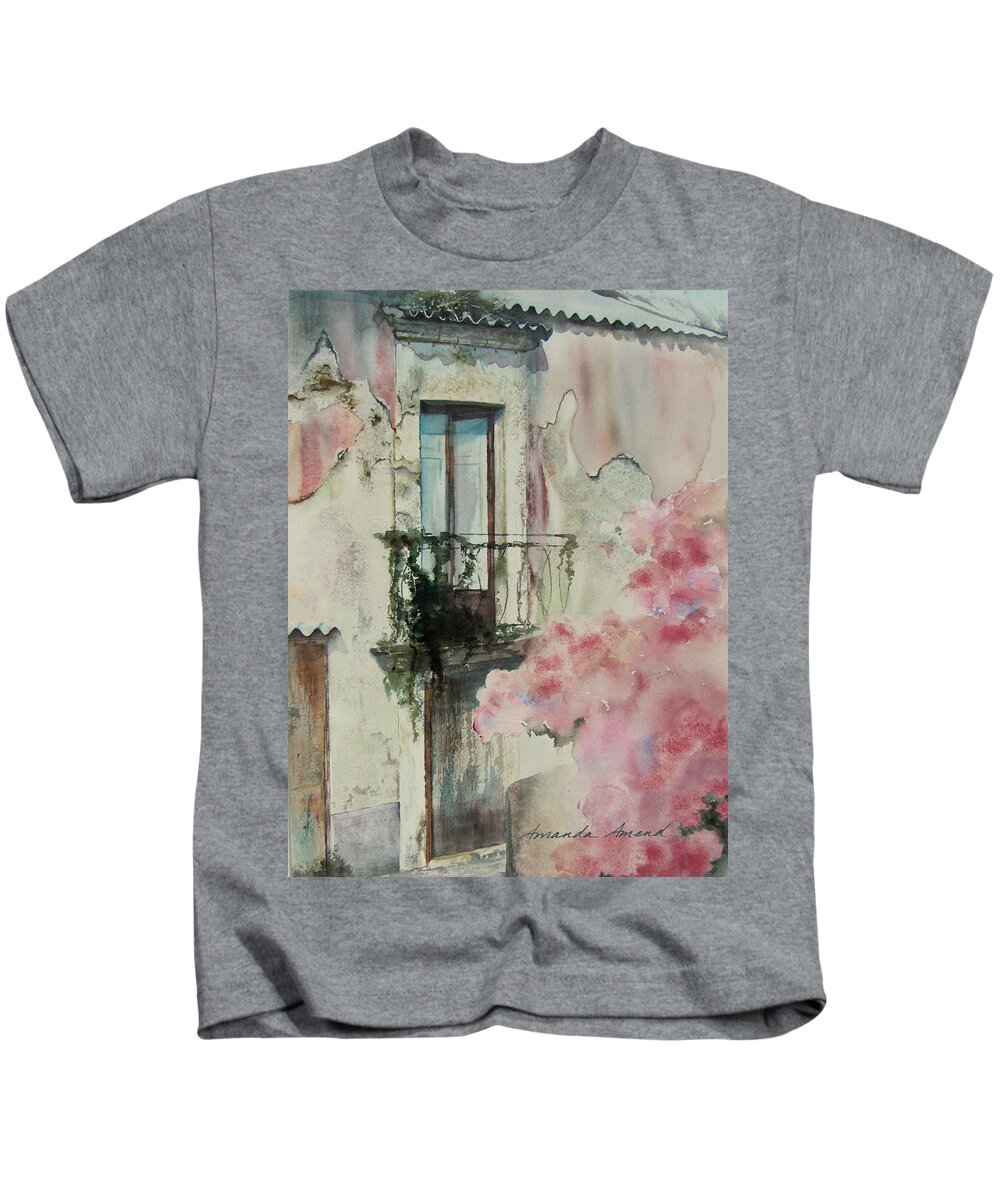 Watercolor Painting Kids T-Shirt featuring the painting On Sicily by Amanda Amend