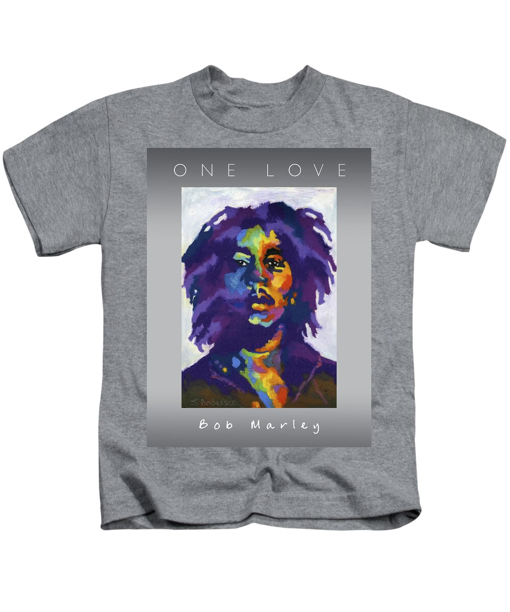 Bob Marley Kids T-Shirt featuring the painting One Love by Stephen Anderson