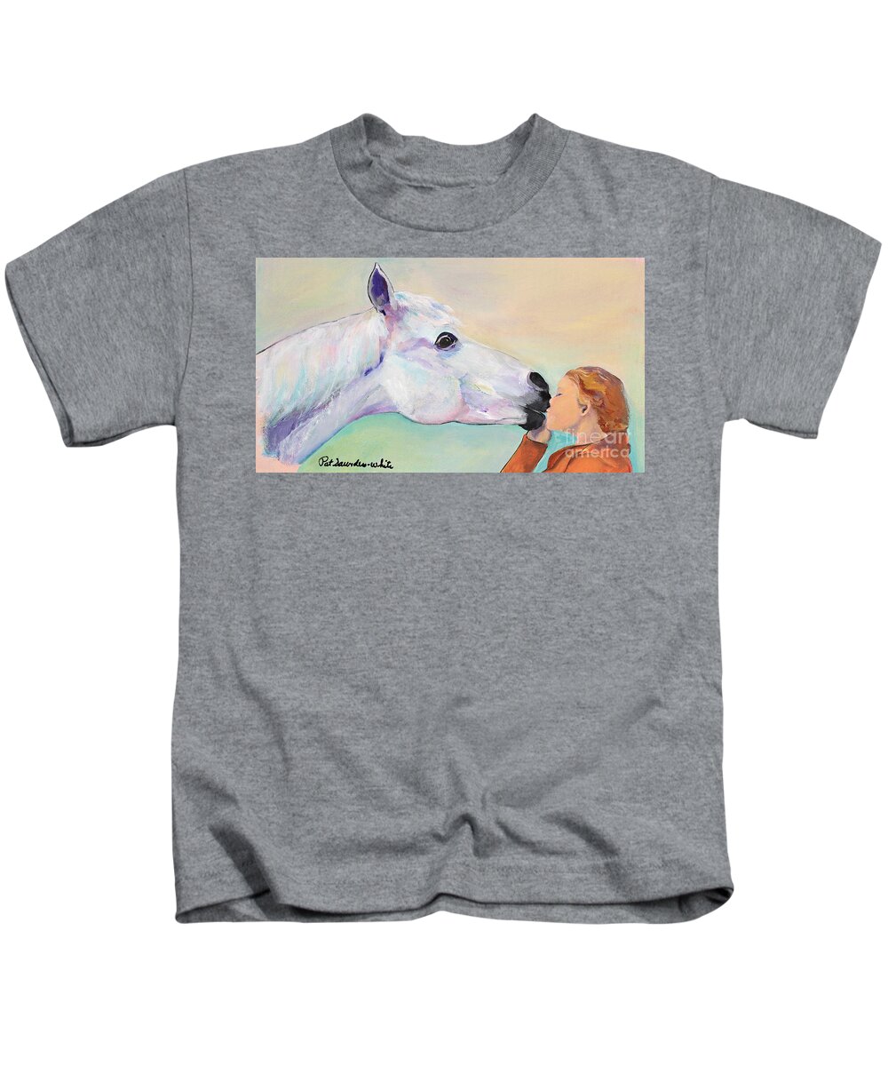 Pat Saunders-white Kids T-Shirt featuring the painting Opies' Kiss by Pat Saunders-White