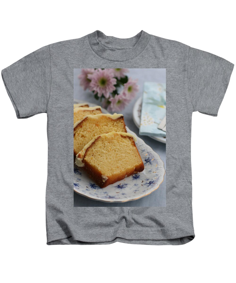 Still Life Kids T-Shirt featuring the photograph Orange Cake by Joy Watson