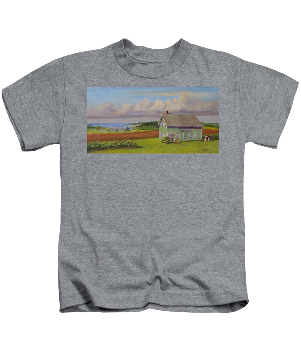 School Kids T-Shirt featuring the painting Orwell Cove School by Lorraine Vatcher
