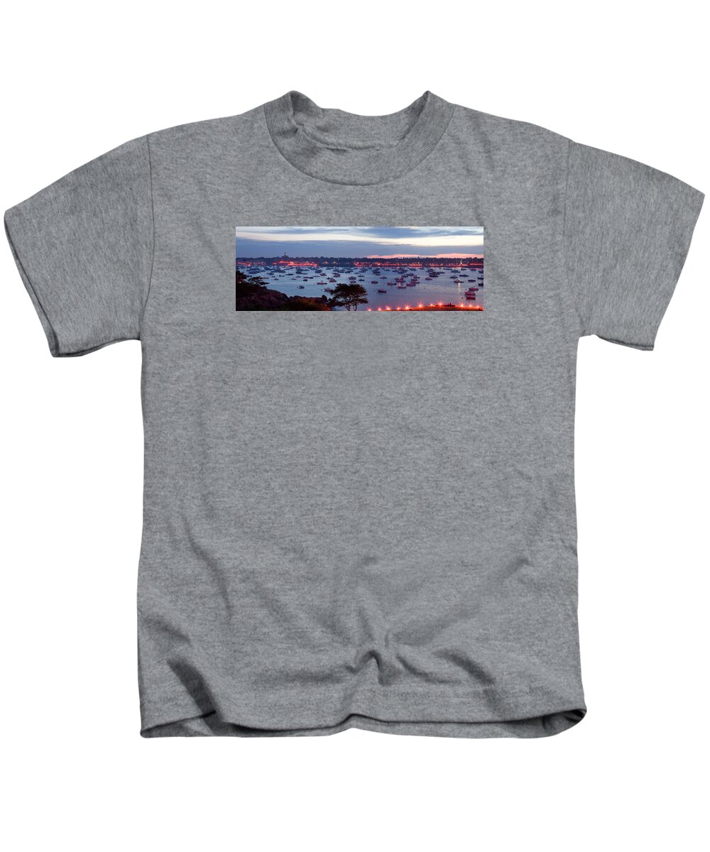 Marblehead Harbor Kids T-Shirt featuring the photograph Panoramic of the Marblehead Illumination by Jeff Folger