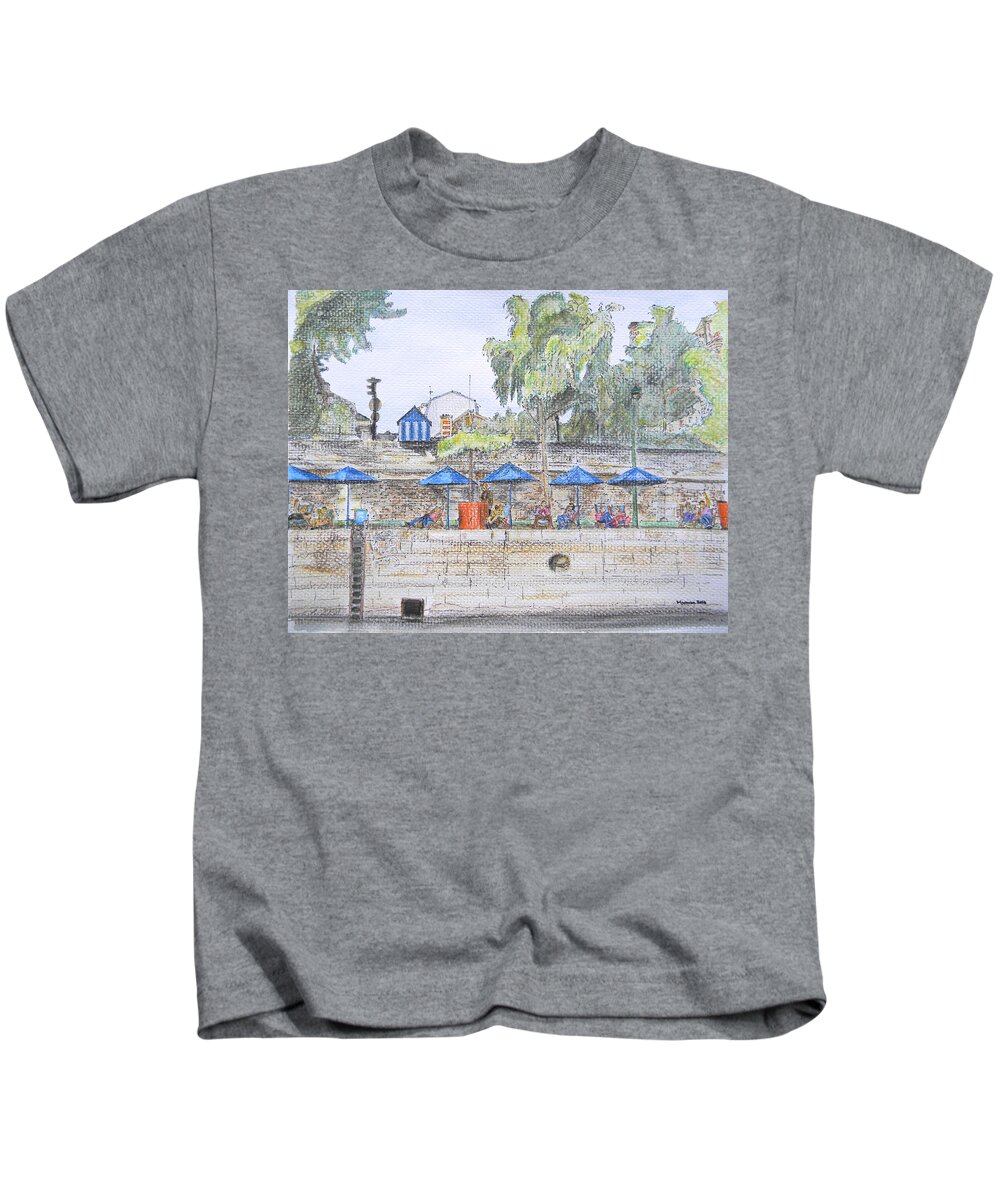 Paris Kids T-Shirt featuring the painting Paris Plage by Marwan George Khoury