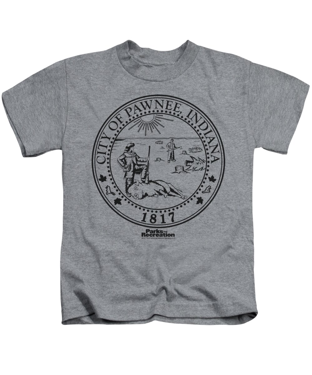 Parks And Rec Kids T-Shirt featuring the digital art Parks And Rec - Pawnee Seal by Brand A