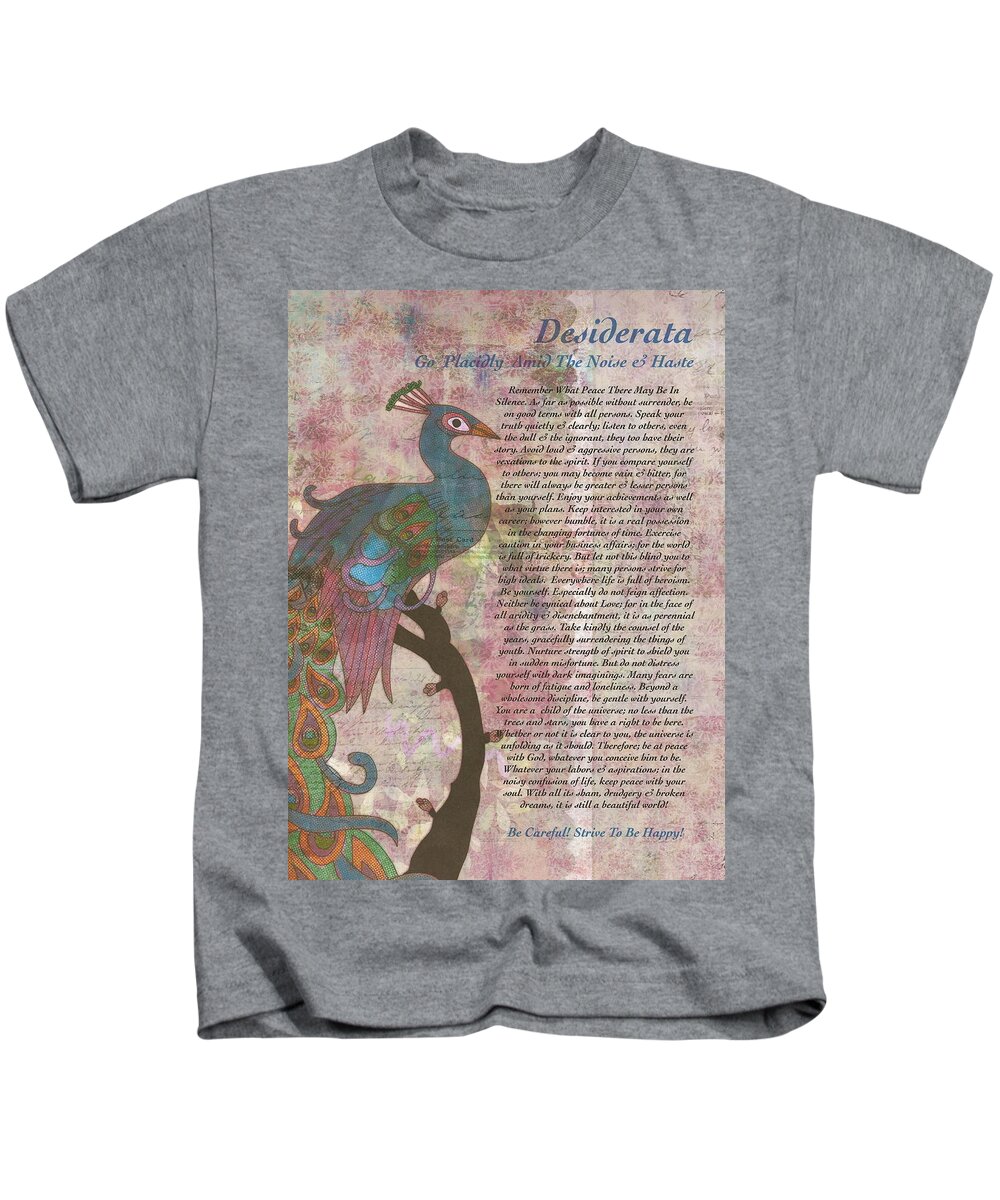 Desiderata Kids T-Shirt featuring the drawing Peacock Pointing to Desiderata by Desiderata Gallery