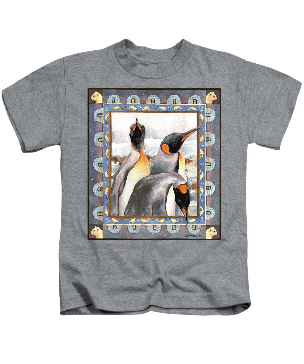 Penguin Painting Kids T-Shirt featuring the painting Penguin Family Portrait by Anne Gifford
