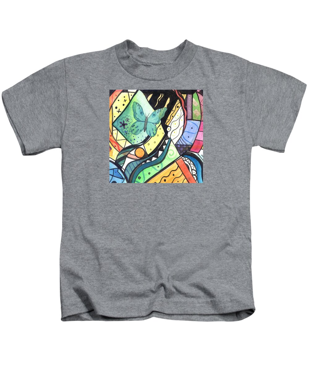 Abstract Kids T-Shirt featuring the painting Persistence of Form by Helena Tiainen