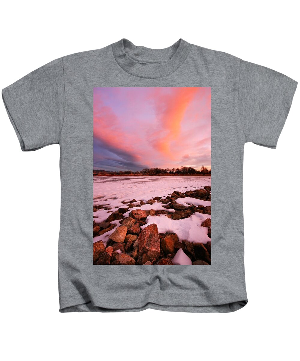 Prospect Lake Kids T-Shirt featuring the photograph Pink Clouds over Memorial Park by Ronda Kimbrow