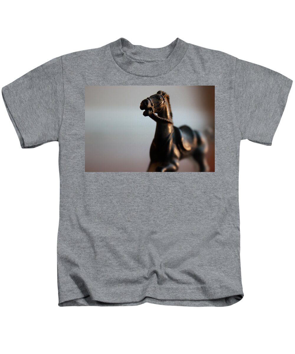 Kelly Hazel Kids T-Shirt featuring the photograph Portrait of an Heroic Horse in Bronze by Kelly Hazel
