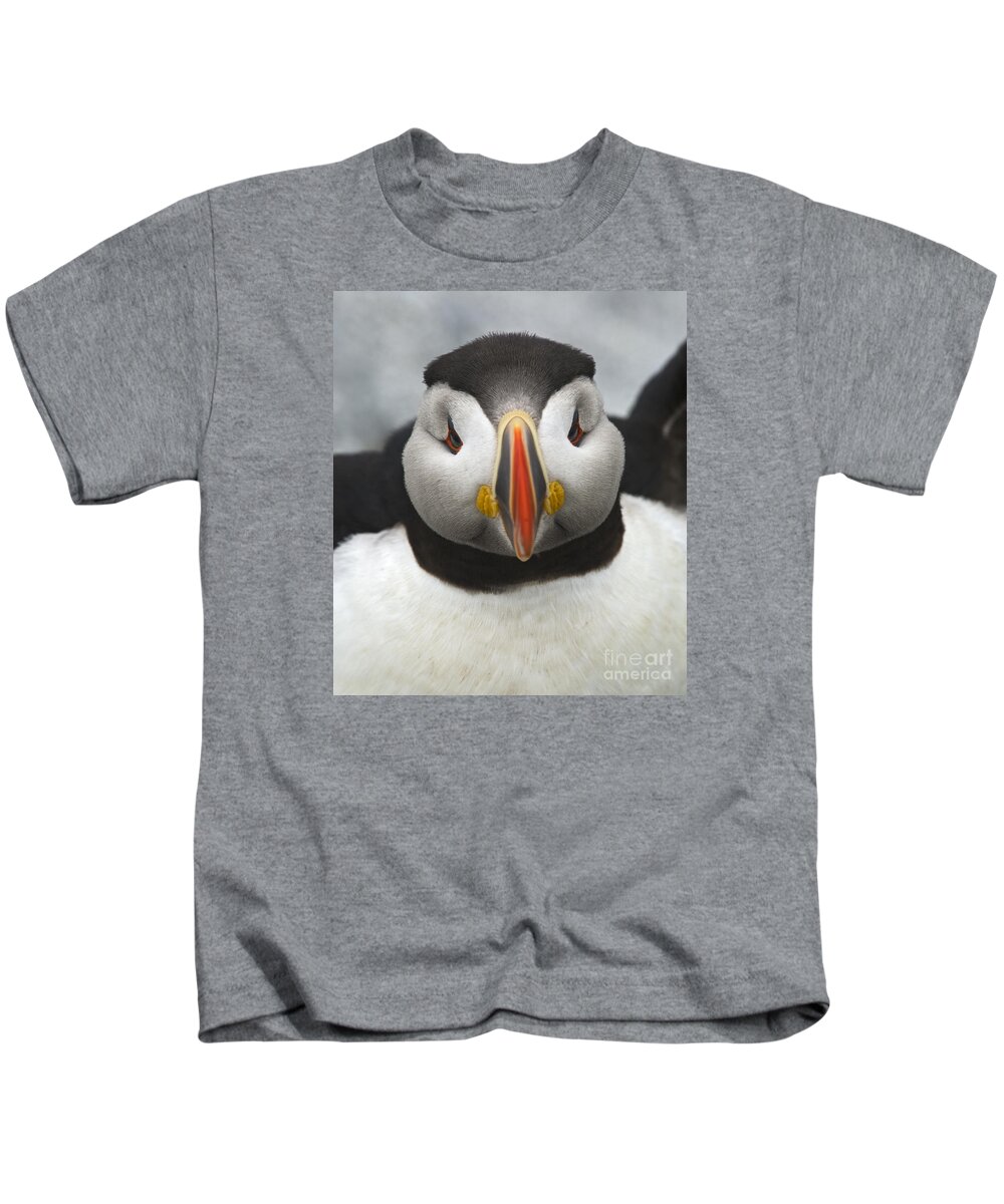 Festblues Kids T-Shirt featuring the photograph Puffin it Up... by Nina Stavlund
